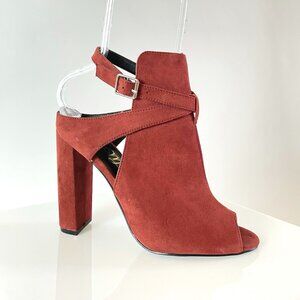 Modern Boho | Rust Faux Suede Peep Toe Bootie | Fall Transitional Minimalist